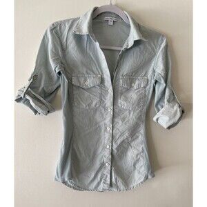 Standard James Perse Shirt Womens 1 Small Blue Contrast Ribbed Surplus Top